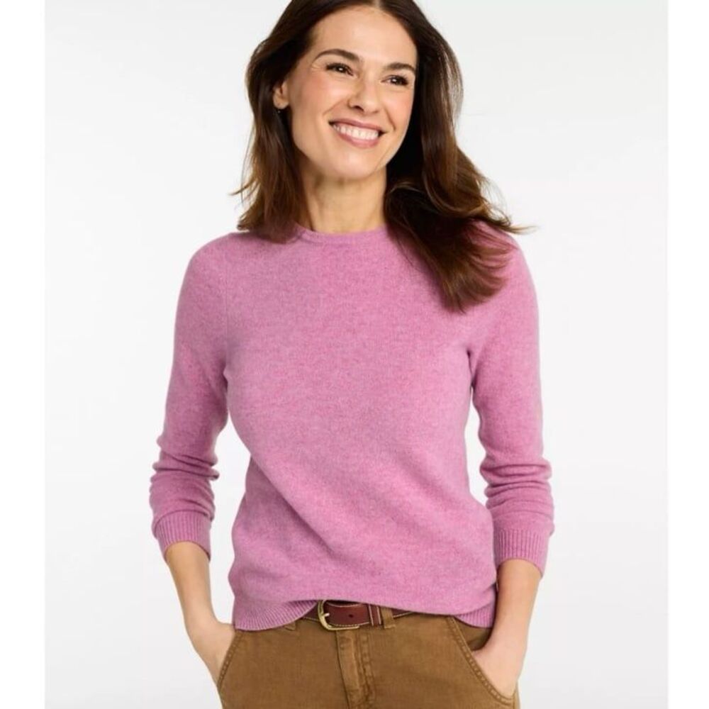 NEW L.L. Bean Women's Classic Crewneck Cashmere Sweater Iced Orchid Heather M
